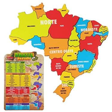 Imagem de Quebra Cabeça Mapa Do Brasil Infantil Madeira Regiões 6 Peças - Maninho Brinquedos