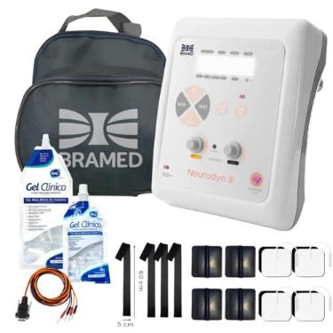 Imagem de KIT Neurodyn III Ibramed – Aparelho de Eletroestimulação TENS, FES e BURST – 2 Canais Bivolt + Gel RMC 1kg + Faixa elástica + eletrodos
