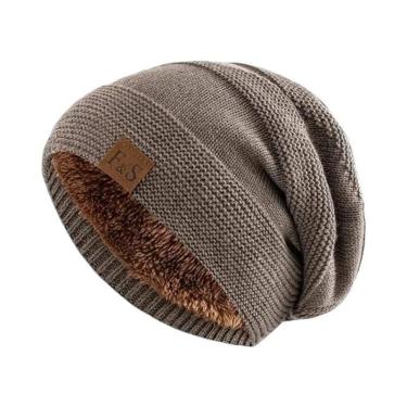 Imagem de Gorro De Inverno Unissex Com Forro De Pelúcia, Chapéu Tricotado Quente