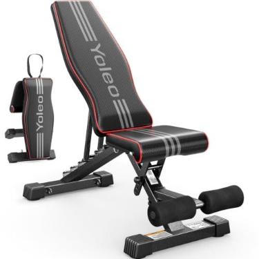 Imagem de Yoleo Banco de peso ajustável para treino de corpo inteiro; banco dobrável para treinamento de força de academia em casa; banco utilitário de treino inclinado com dobra rápida e ajuste rápido (preto)
