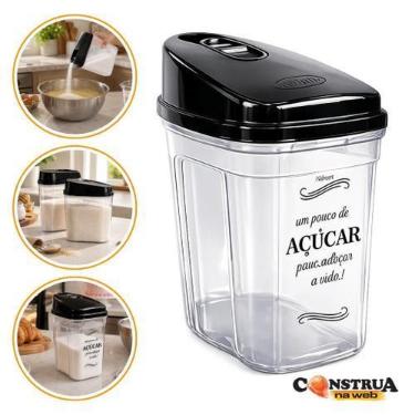 Imagem de Açucareiro Pote Açúcar Transparente 836 ml Tampa Preta Plástico BPA Fr