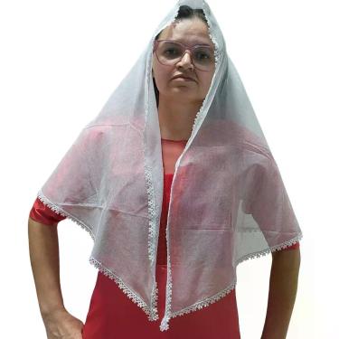 Imagem de Véu CCB Renda Estreita Delicada Laços Adulto - Meu Véu, Retangular (Tr