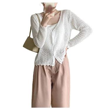 Imagem de YonYeHong Cardigan Feminino Cuttão De Camisola Transparente Cardigan Top Botão De Malha Casual