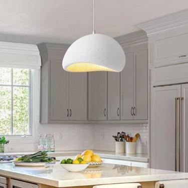 Imagem de Luminárias pendentes para cozinha em estilo escandinavo, iluminação pendente sobre a ilha, luminária para sala de jantar, lustre moderno Wabi-sabi com base E27, aparência de cimento e concre