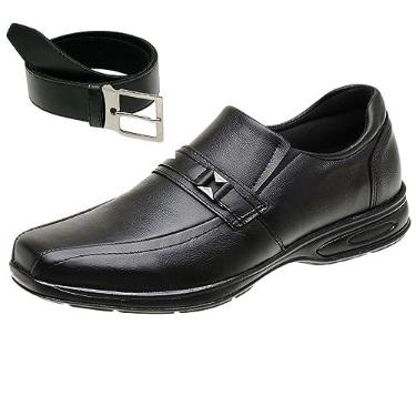 Imagem de Sapato Social Masculino Ortopédico Couro Original + Cinto Cor:Preto;Tamanho:46;Gênero:Masculino