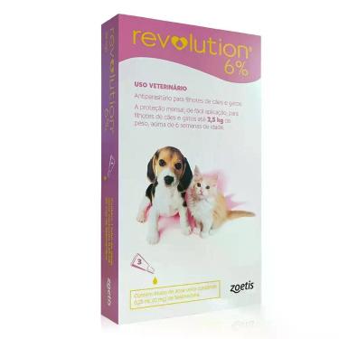 Imagem de Antipulgas Revolution 6% para Cães e Gatos até 2,5kg 3 Tubo - Zoetis