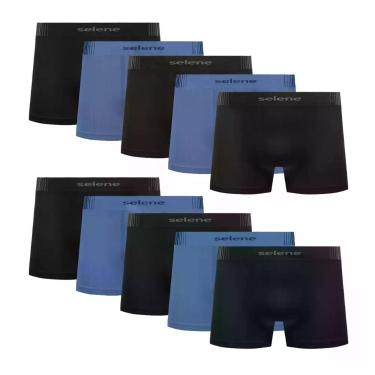 Imagem de Kit 10 Cueca Boxer Infantil Selene Anatômica Sem Costura, Preto e azul