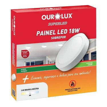 Imagem de Lâmpada Led Sobrepor 18W Bivolt BR6500K Redondo - Ourolux, 110V