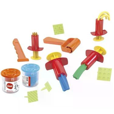 Imagem de Massa de Modelar Criativa Box Massinha Kit 14 Peças com Espátula Rolo Tubos Seringas e Carimbos Dismat Brinquedos