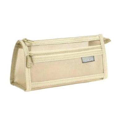 Imagem de Estojo de lápis transparente, camada dupla, respirável, bolsa de caneta de malha de grande capacidade, fácil de limpar, papelaria com zíper (amarelo)