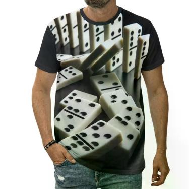 Imagem de Camiseta Peças De Dominó Jogo De Mesa Diversão Arte - Darkwood, P, Pre