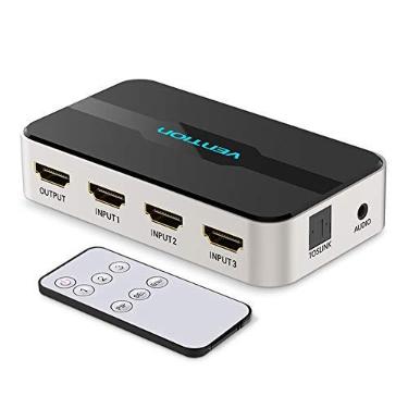 Imagem de Vention Switcher HDMI 3 em 1 com divisor de áudio, 4K 3D, 3 portas, controle remoto infravermelho, compatível com projetor HDTV PS3 PS4 Xbox 360