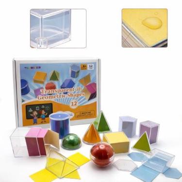 Imagem de Formas geométricas sólidas 3D e redes dobráveis 2D (5 cm) 12+12 - Manipulativos matemáticos transparentes para sala de aula e ensino doméstico - Formas duráveis espessas com bordas lisas, materiais