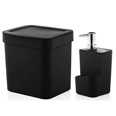Imagem de Kit Cozinha Trium Dispenser Porta Detergente Bucha + Lixeira 4,7 Litros - Ou - Preto