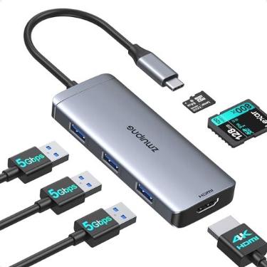 Imagem de Adaptador USB C Hub para MacBook Air, USB-C HD MI Dongle para MacBook Pro, adaptador multiportas HDMI 6 em 1, conversor Mac com HDMI 4K, 3 USB 3.0, SD/TF para Dell XPS, HP, Surface e outros
