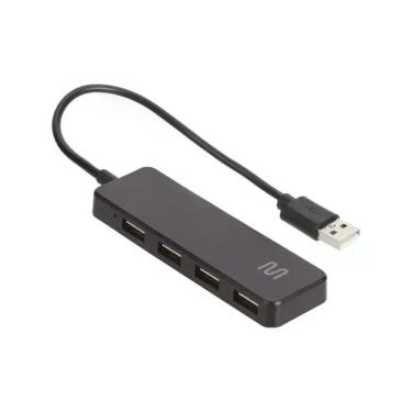 Imagem de Hub USB AC443 com 4 Portas USB 2.0 Taxa de Transferência 480Mbps Design Slim Preto Multi