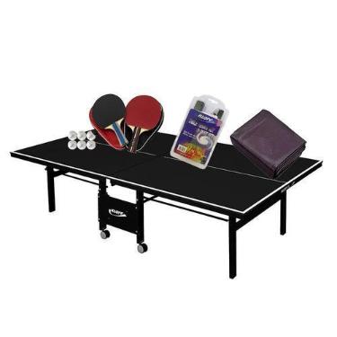 Imagem de MESA DE PING PONG MDF 18mm 1084 PRETA KLOPF + Kit Completo c/ Estojo +