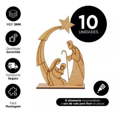 Imagem de Kit 10 MDF Presépio Decorativo Centro de Mesa Cru - Deliquadros