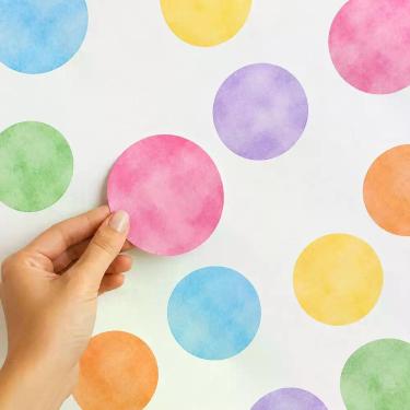 Imagem de Adesivo de Parede Infantil Bolinhas Coloridas Aquarela 8cm 44un - Quar