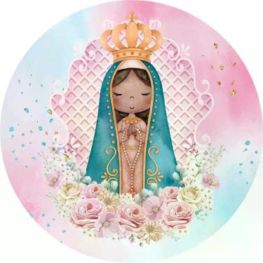 Imagem de Painel de Lona Redondo Nossa Senhora Aparecida Fundo Degrâde Aquarela 