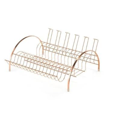 Imagem de Escorredor Fantastik Arthi | Requinte e Modernidade | Design Sofisticado Linha Rosé Gold | Acabamento Emborrachado para Proteção | Capacidade para 15 Pratos, 6 Copos e Talheres