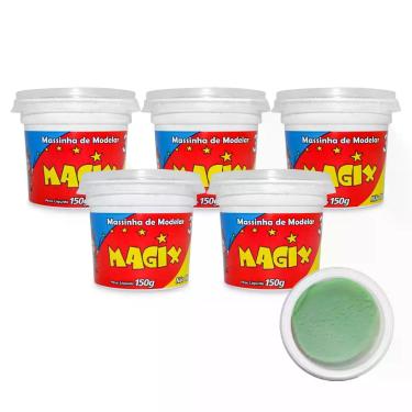 Imagem de Kit 5 Potes Massa Massinha de Modelar Infantil 150g Escolar - MAGIX KI