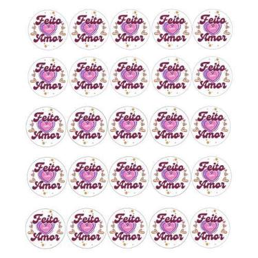 Imagem de 216 Adesivos Vinil p/ Embalagens Frase Feito com Amor 3 cm - flash