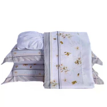 Imagem de Jogo De Cama Lençol King Maya Branco/caqui Com Fronhas E Virol Estampados 04 Peças - Percal 200 Fios