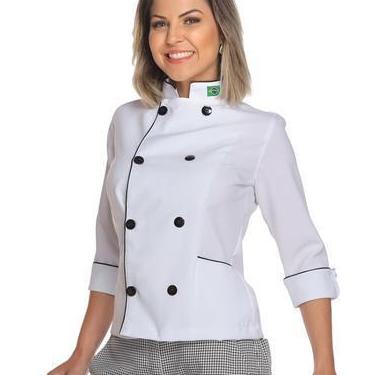 Imagem de Dolmã Chef de Cozinha Feminina Manga 3/4 com Bandeira - Demorgan Unifo