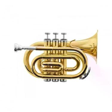 Imagem de Trompete Bb HMT-500L Pocket com Válvula de 3 Pistões em Cuproníquel e Campana em Latão Amarelo Laqueado Dourado