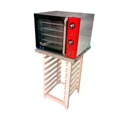 Imagem de Kit Forno Turbo Elétrico de Convecção Metalúrgica Venâncio FCSB4E Aço Inox 55L com Mesa Vermelho 220V