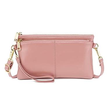Imagem de ZOOEASS Bolsa tiracolo pequena com zíper triplo, bolsa leve de couro vegano, inclui ombro ajustável, 1 rosa encerado, standard