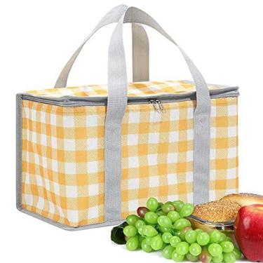 Imagem de Bolsa térmica para piquenique reutilizável, bolsa térmica de praia com zíper - bolsa isolada para quente ou frio, cesta de piquenique dobrável, piquenique, praia, exterior (35 x 20 x 20 cm) (amarelo)