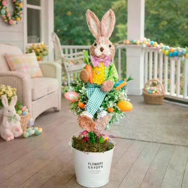 Imagem de Arranjo de Decoração de Páscoa Árvore Osterbaum com Coelho em Vaso Verde 80cm para Ambientes Internos