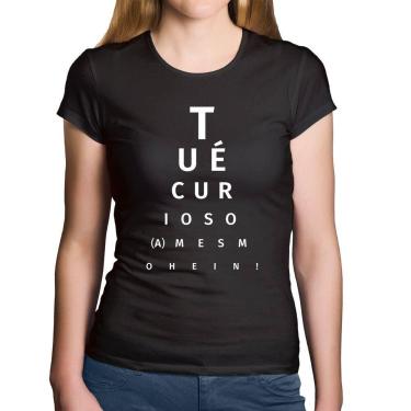 Imagem de Baby Look Algodão Tu é curioso(a) mesmo hein! - Foca na Moda, Preto, P