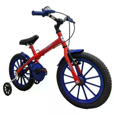 Imagem de Bicicleta Infantil Aro 16 com Rodinhas e Buzina 3 a 7 Anos Spider Azul Freio V-Brake Ravok