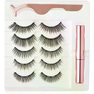 Imagem de Kit 5 Pares Cílios Postiços Magnéticos Com Pinça E Delineador