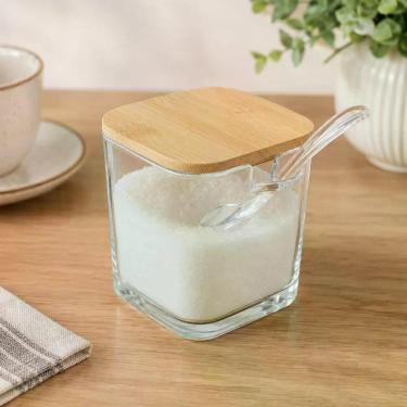 Imagem de Açucareiro Hauskraft de Cristal com Colher de Acrílico para Mesa Decorativa Transparente 9CM