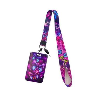 Imagem de Porta-Crachá Borboleta Feminino Com Cordão Para Identificação E Cartõe