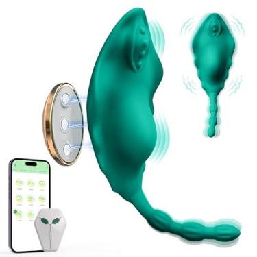 Imagem de Vibrador de calcinha vestível com controle remoto sem fio, ovos vibratórios, vibradores borboleta recarregáveis ​​à prova d'água, estimulador de clitóris de baixo ruído, brinquedos sexuais para mulheres e casais (controle remoto verde + aplicativo)