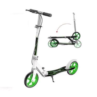 Imagem de Patinete esportivo leve dobrável para adultos, adolescentes e crianças com freio de mão, altura ajustável, dobrável, rodas grandes, durável, carga máxima 136 kg, branco