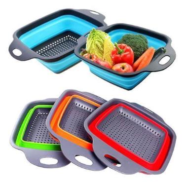 Imagem de Escorredor macarrao legumes silicone retratil cesto multiuso alimentos