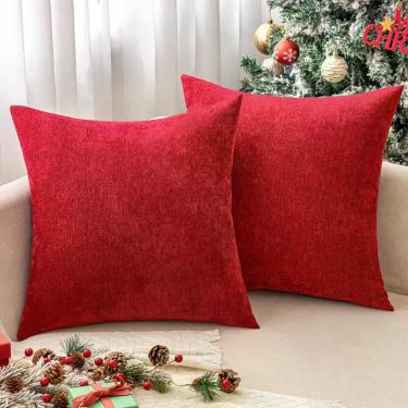 Imagem de Capa de travesseiro MIULEE Red Chenille 50x50cm, decoração de Natal x2