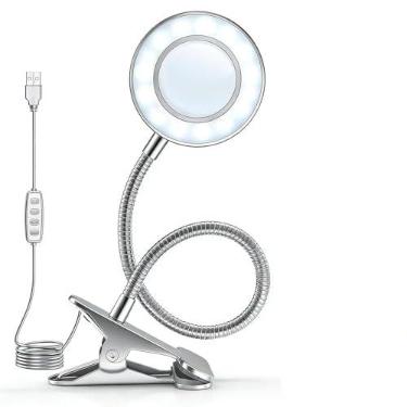 Imagem de Lupa de 10 x com luz, ampliação 2 em 1 com clipe para lâmpada de mesa com luz, 3 modos de cor, 10 níveis de brilho, 58 lâmpadas de leitura com clipe de LED para artesanato de cama, reparo faça você
