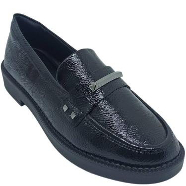 Imagem de Sapato Mocassim Ramarim Feminino Verniz Material Brilhante, Preto, 36