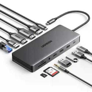 Imagem de Hub usb-c 13 em 1 usb-c 2 hdmi 4k 4 usb-a displayport 3.5mm rj45 gigab