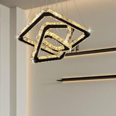 Imagem de diisunbihuo Lustre De Cristal Moderno Diisunbihuo, Luminária Pendente Quadrada Led, 8/12/16" Em Branco Quente (Quadrado 20/30/40)