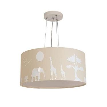 Imagem de Lustre Pendente Safari Savana Cúpula Tecido 30x15cm Cor: Cru