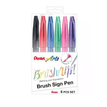 Imagem de Estojo MarcadorPentel Brush Sign Pen 6 cores Lettering Trad
