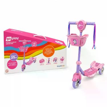 Imagem de Patinete Infantil 3 Rodas Go Play C/ Luz e Cesta Rosa - Multikids
